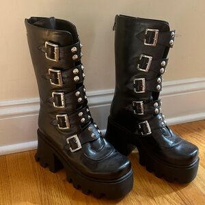 Black Buckle Platform Boots